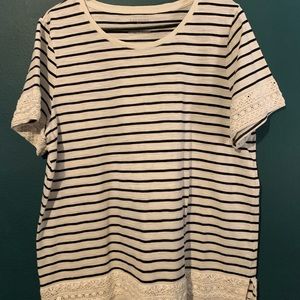 Talbots striped tee with lace detail